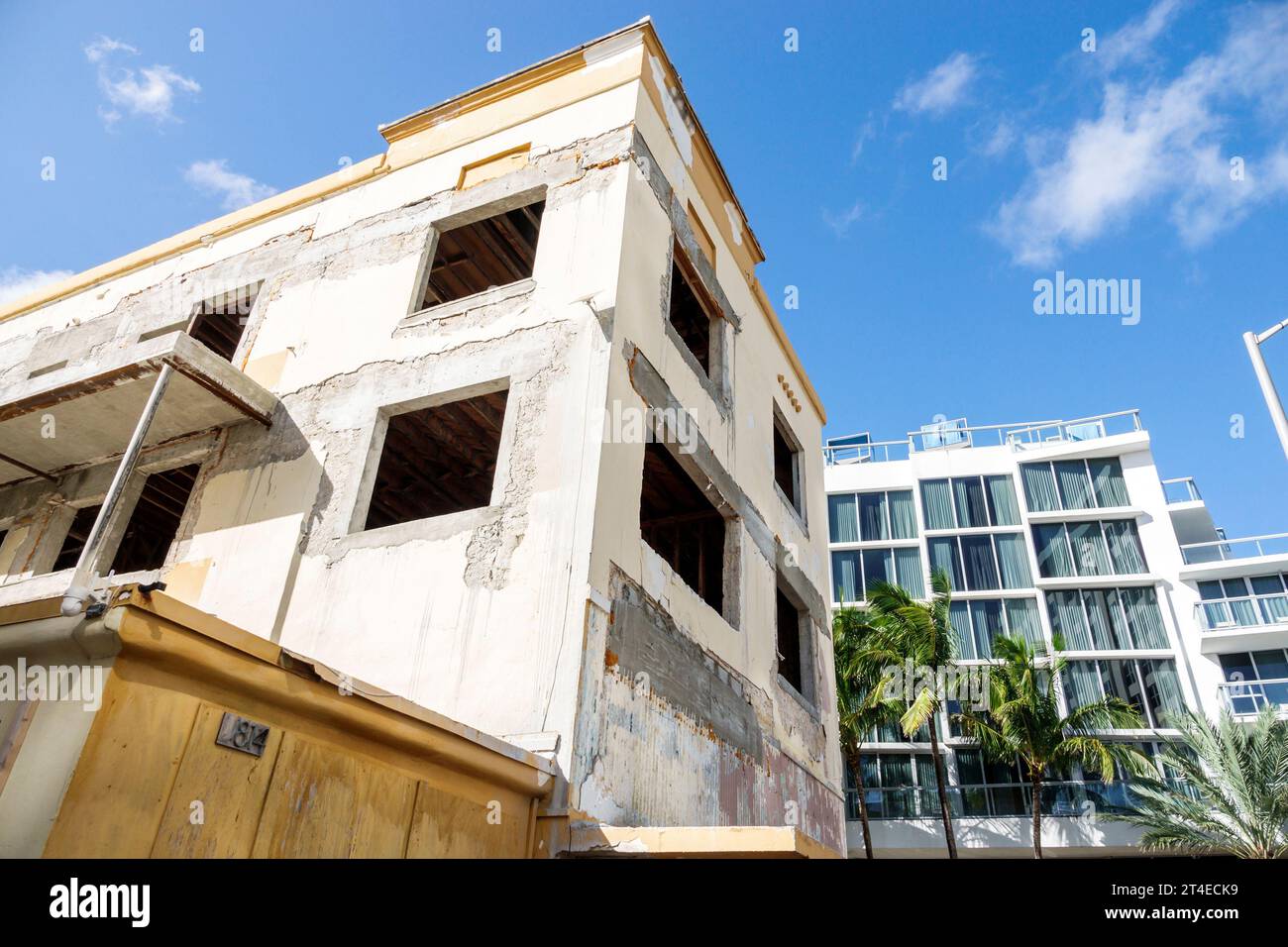 Miami Beach Florida,outside exterior,building front entrance,Collins Avenue,vacant empty preservation restoration renovation sustainability recycling, Stock Photo