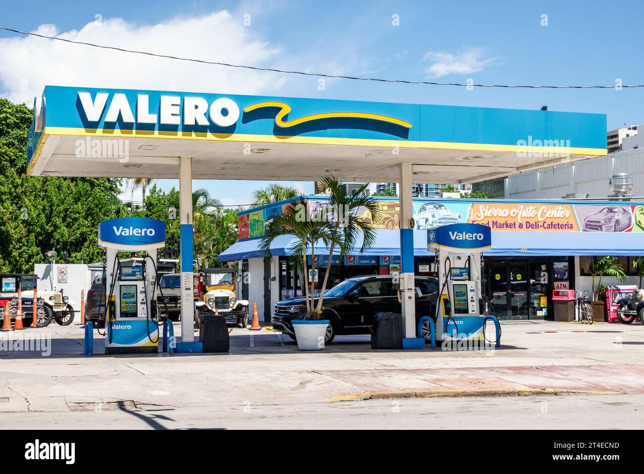 Miami Beach Florida,outside exterior,Valero gas petrol station pumps,business Stock Photo