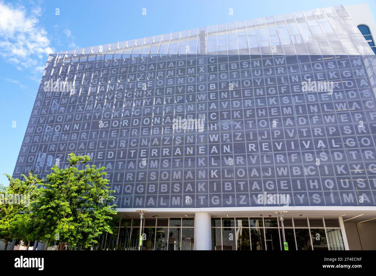 Miami Beach Florida,outside exterior,building Collins Park Garage,art artwork crossword puzzle facade Stock Photo