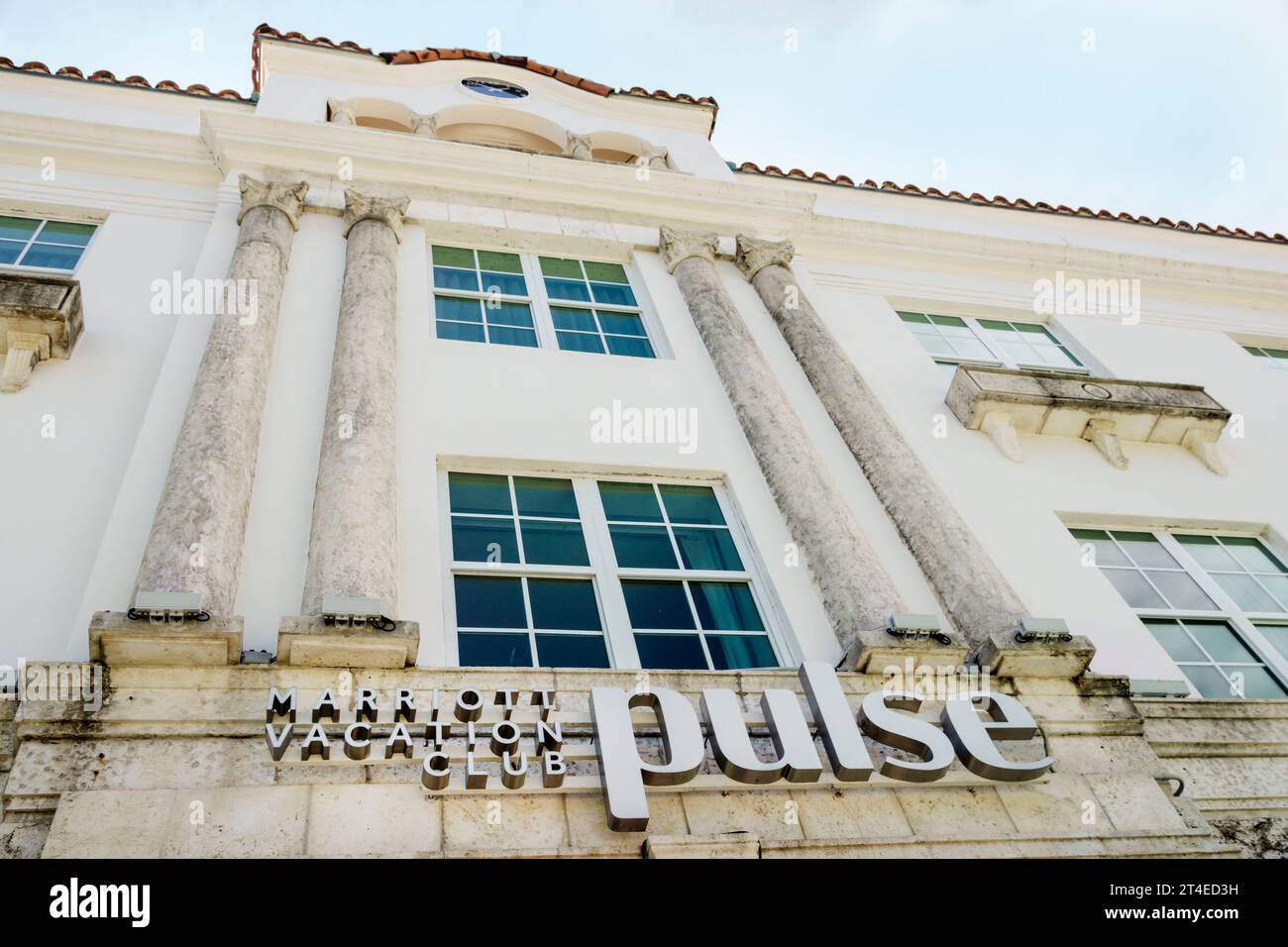 Miami Beach Florida,outside exterior,building front entrance hotel,Ocean Drive Marriott Vacation Club Pulse,South Beach sign,hotels motels businesses Stock Photo