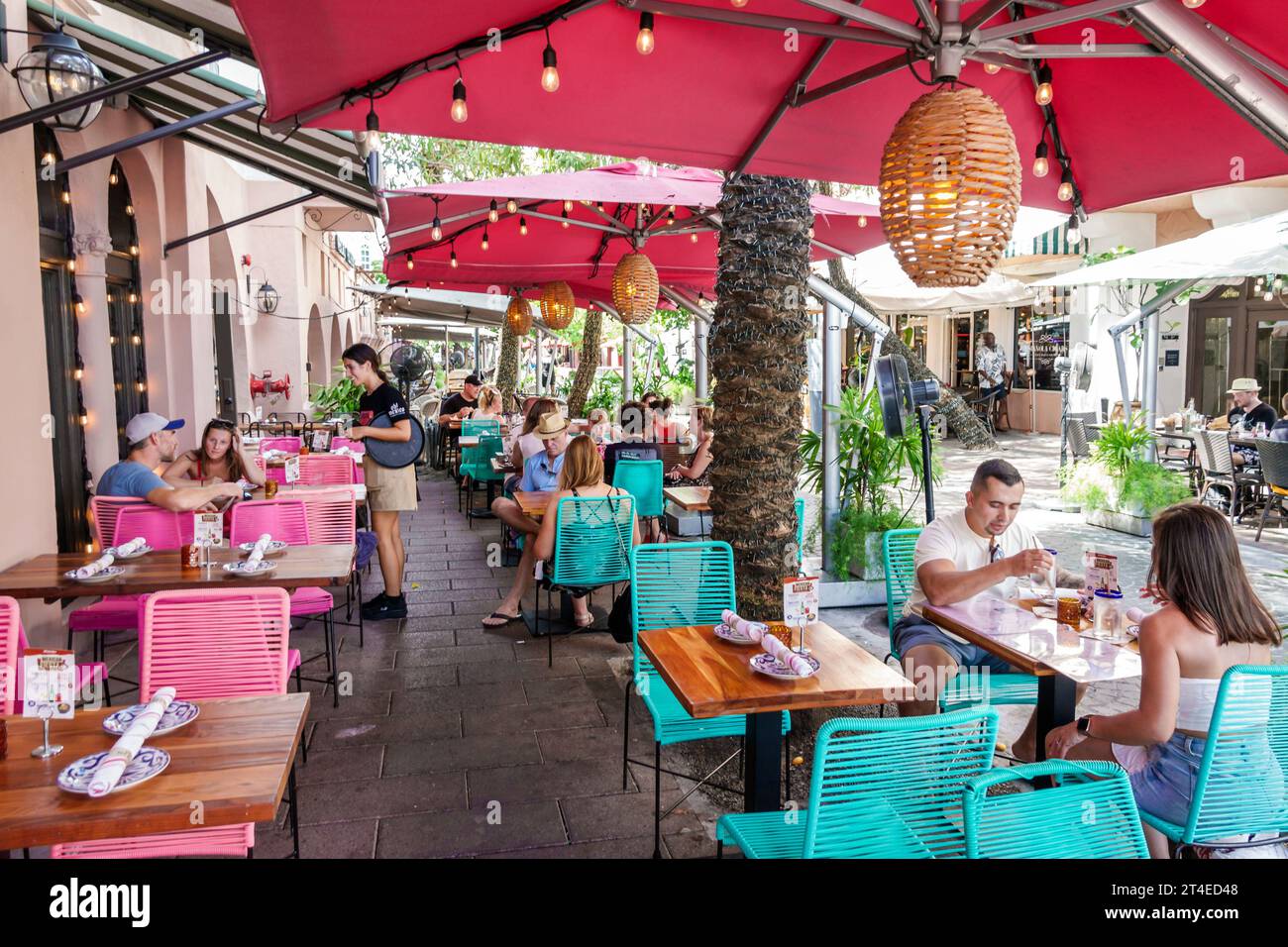 Miami Beach Florida,Espanola Way historic Spanish Village,outside exterior,building front entrance hotel,Oh! Oh Mexico Mexican restaurant Clay Hotel,p Stock Photo