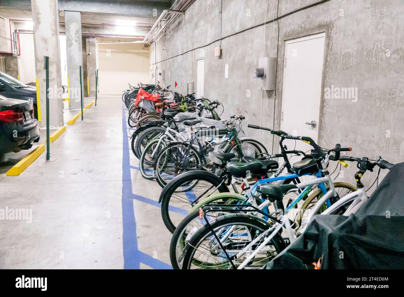 Miami Beach Florida,inside interior garage,St. Tropez Ocean Front Condominium,bicycles parked stored Stock Photo