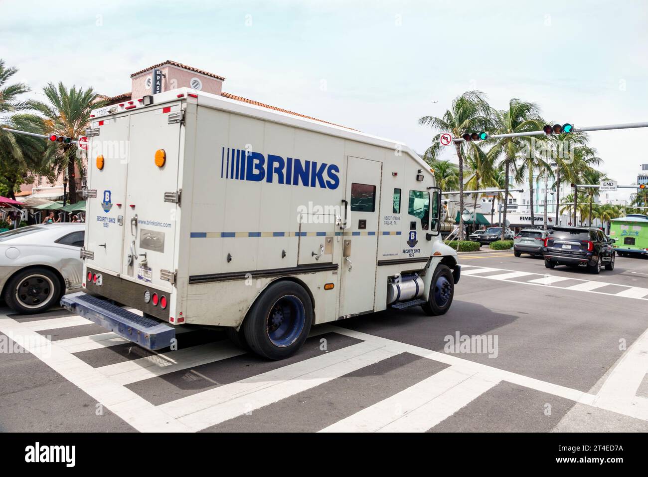 Miami Beach Florida,Collins Avenue,Brinks Armored truck vehicle,transporting money cash Stock Photo