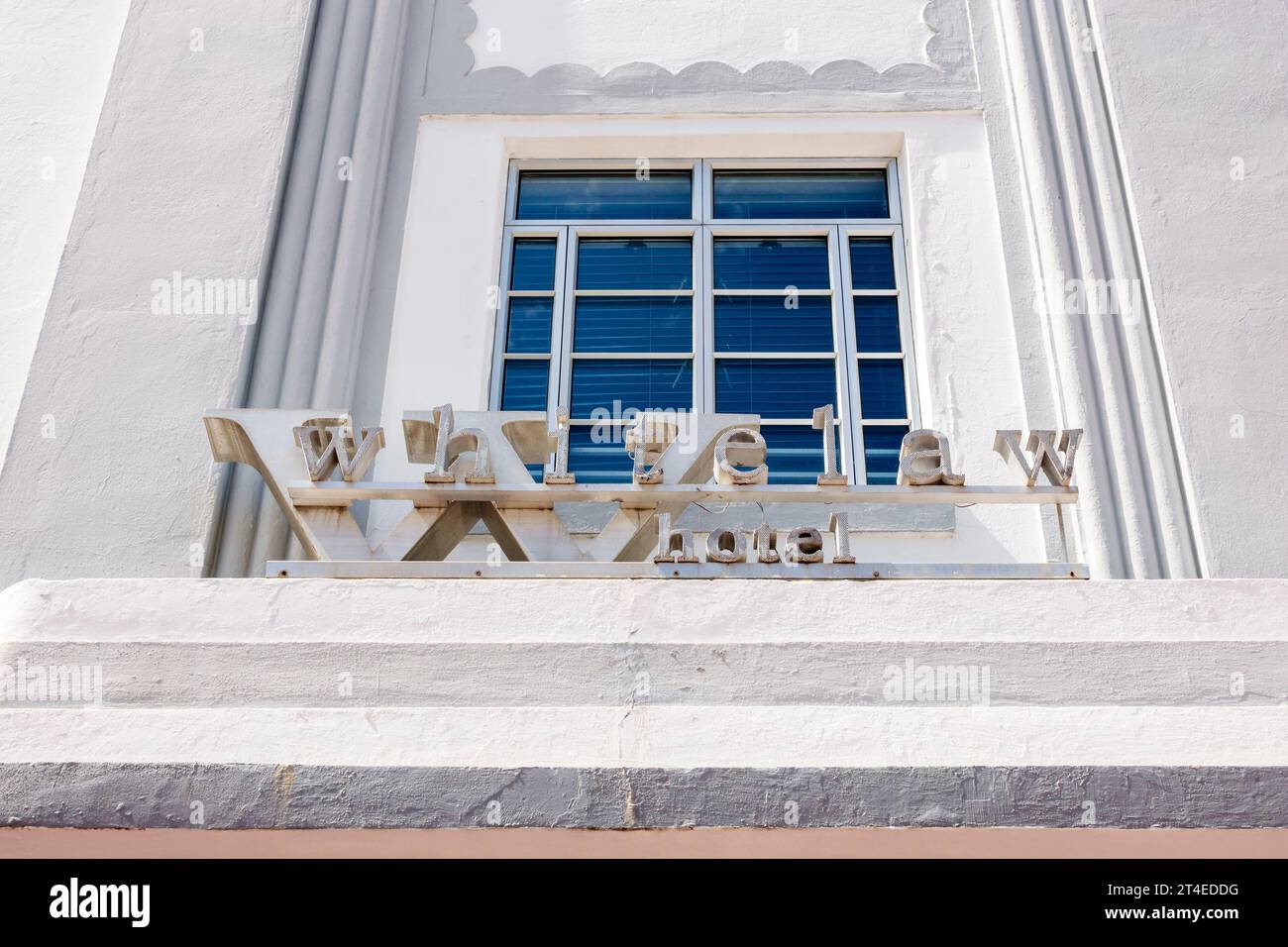 Miami Beach Florida,outside exterior,building front entrance hotel,Collins Avenue,Whitelaw Hotel sign,hotels motels businesses Stock Photo