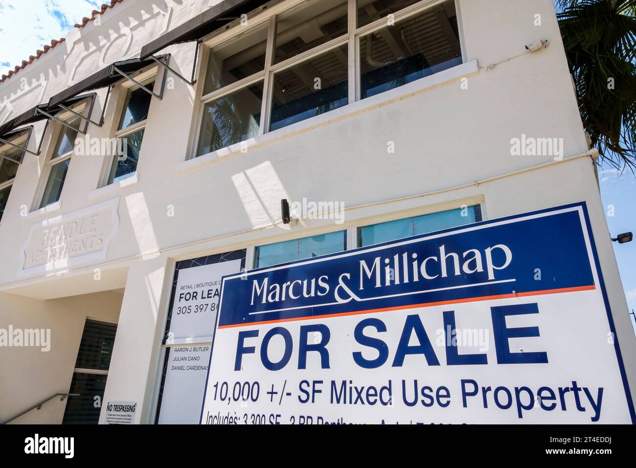 Miami Beach Florida,outside exterior,building front entrance hotel,Collins Avenue,sign building real estate for sale mixed use property Stock Photo