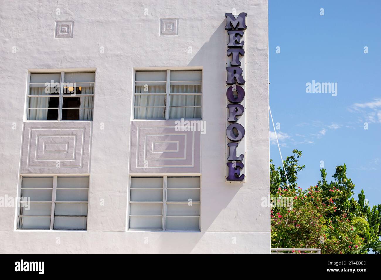 Miami Beach Florida,outside exterior,building front entrance hotel,Collins Avenue,Metropole South Beach Hotel sign,hotels motels businesses Stock Photo