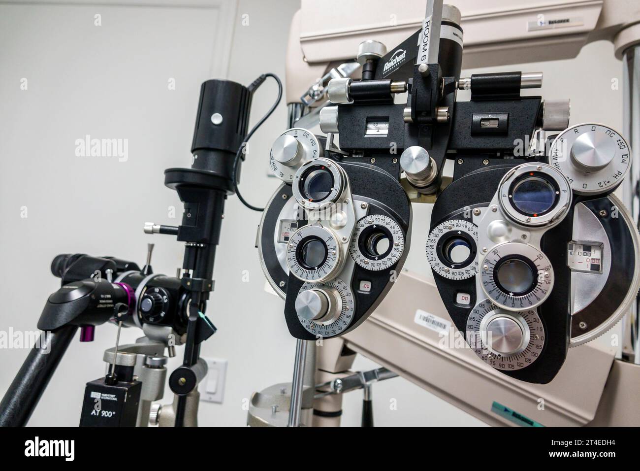 North Miami Beach Florida,university school of optometry,equipment phoropter measures refraction,vision eyesight Stock Photo