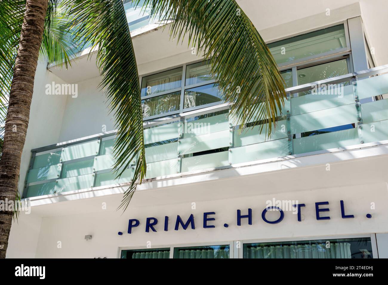 Miami Beach Florida,outside exterior,building front entrance hotel,Ocean Drive,Prime Hotel sign,hotels motels businesses Stock Photo