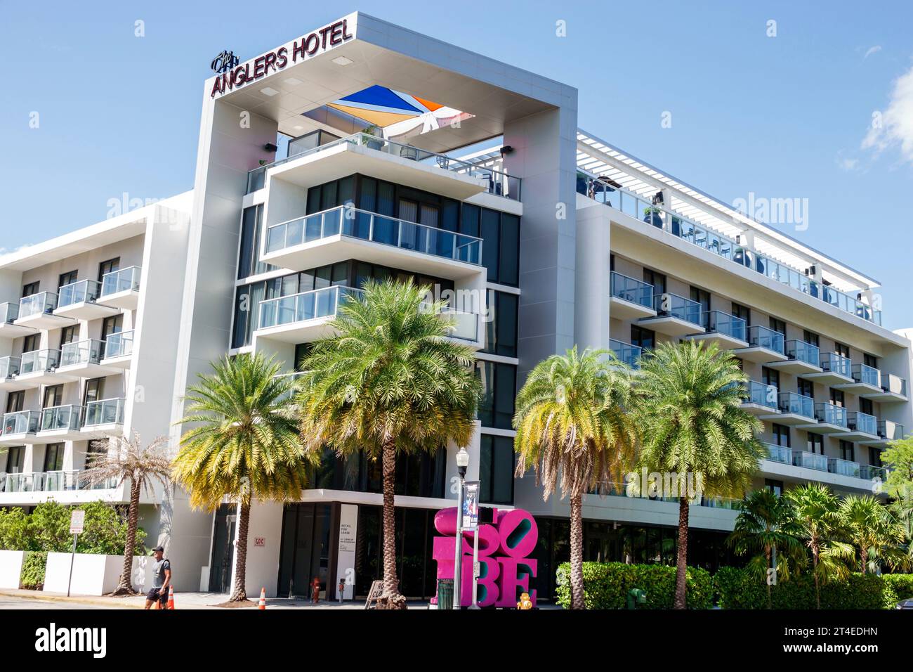 Miami Beach Florida,outside exterior,building front entrance hotel,Kimpton Angler's Hotel sign,hotels motels businesses Stock Photo