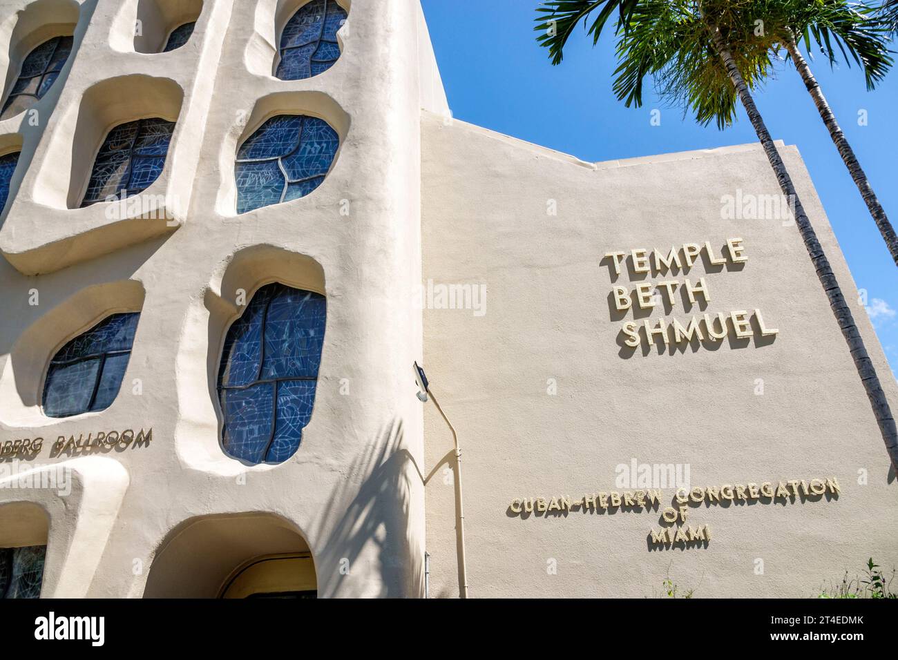 Miami Beach Florida,outside exterior,building front entrance,synagogue Temple Beth Shmuel,Cuban Hebrew Congregation Jew Jewish Stock Photo