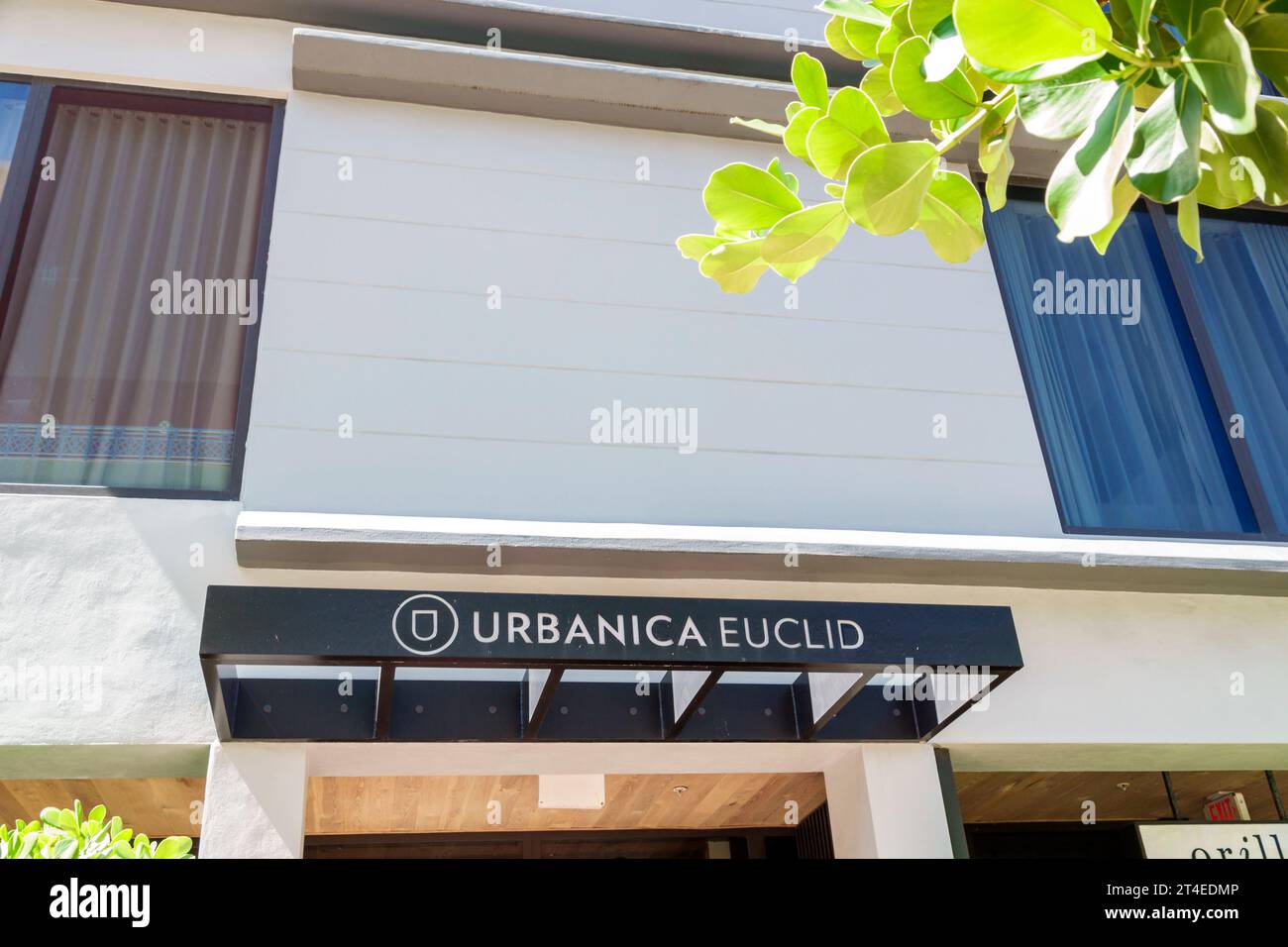 Miami Beach Florida,outside exterior,building front entrance hotel,Urbanica Euclid Hotel sign,hotels motels businesses Stock Photo