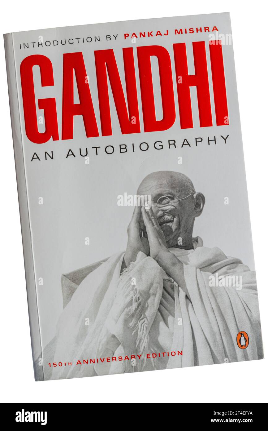 Gandhi An Autobiography, paperback book by Mahatma Gandhi, who led India's non-violent campaign for independence from British colonial rule Stock Photo