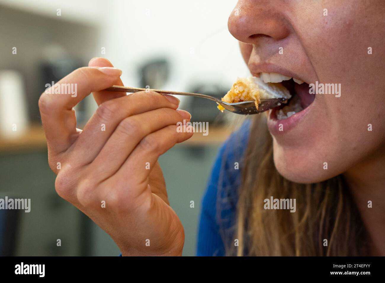 Woman Eats Food Woman Eats Cheesecake Close Shot Of Girl Eating Cake