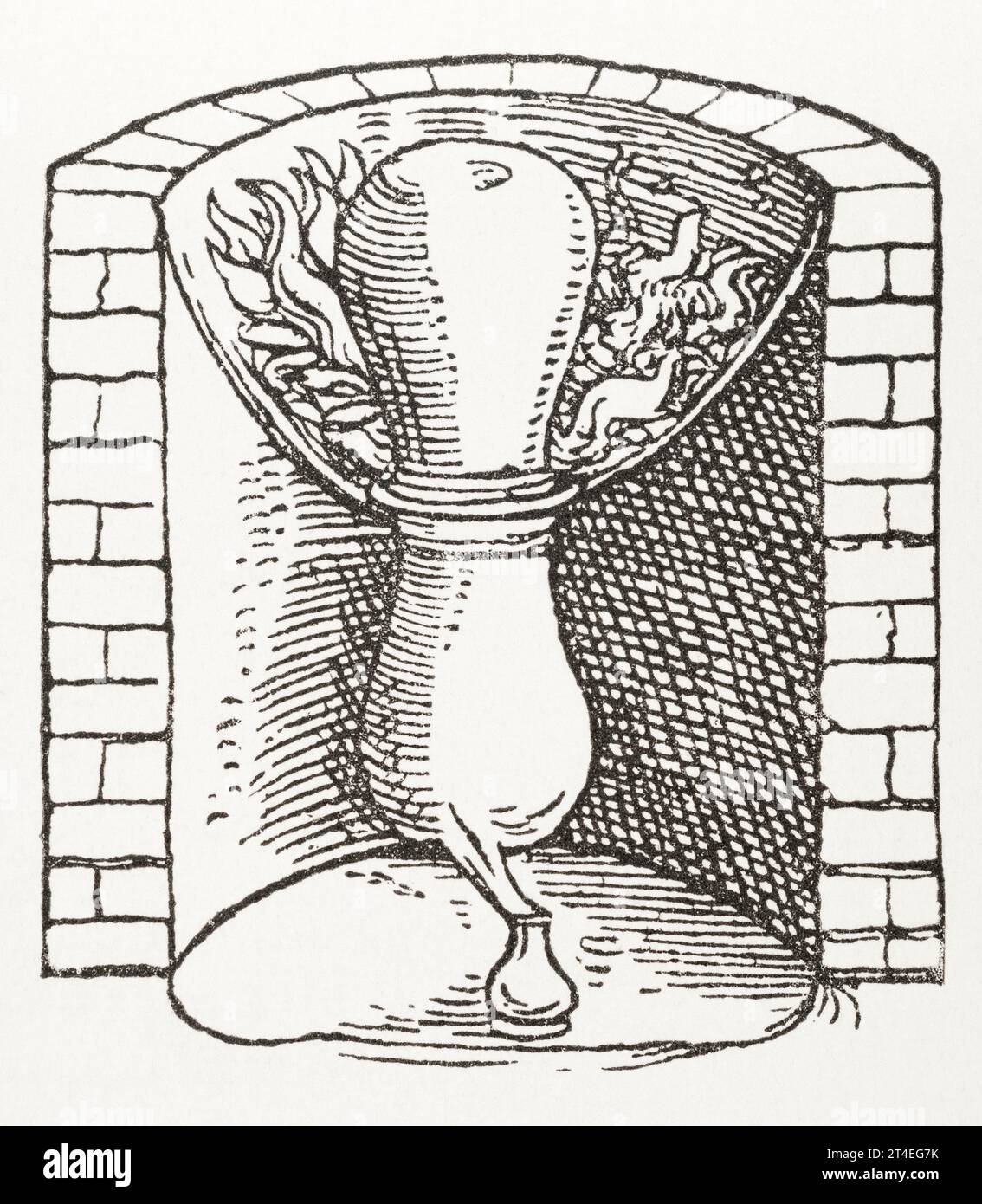 16th c. dry distillation apparatus from Gaulther Ryff's 'Distiller's Book', 1567. Used to make Juniper Oil. See Notes. Stock Photo