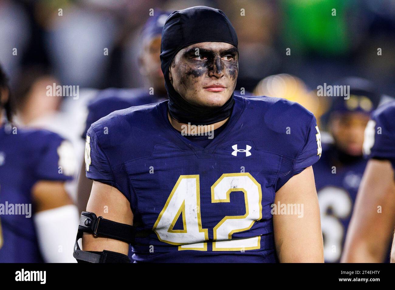 South Bend, Indiana, USA. 28th Oct, 2023. Notre Dame linebacker Nolan ...