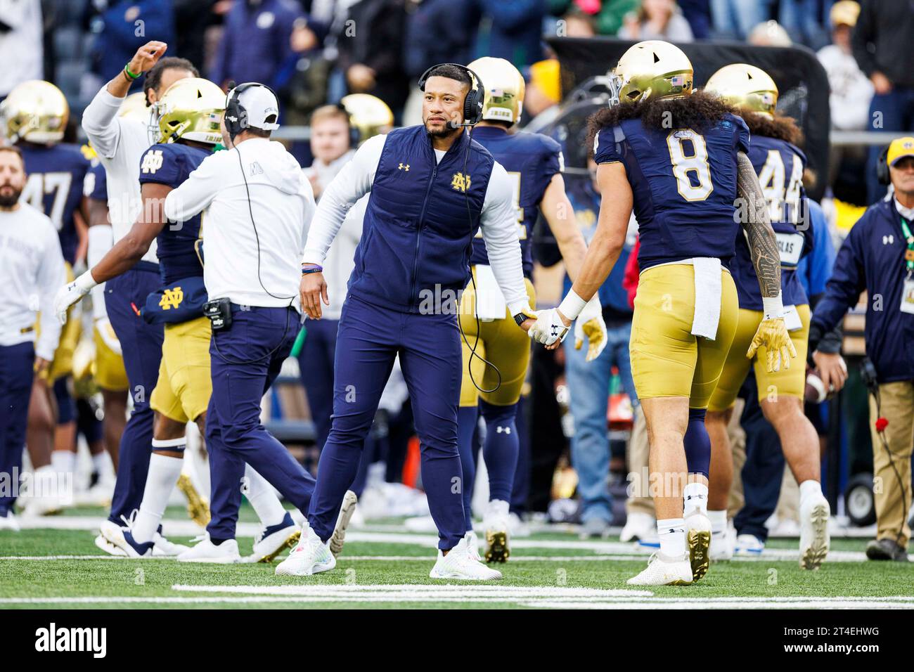 South Bend, Indiana, USA. 28th Oct, 2023. Notre Dame head coach Marcus