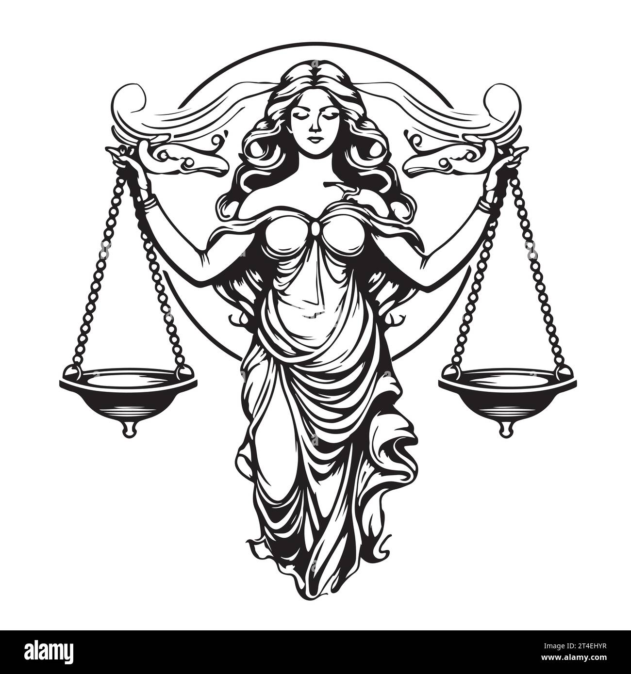 Themis statue holding scales . Symbol of justice and order contour clip