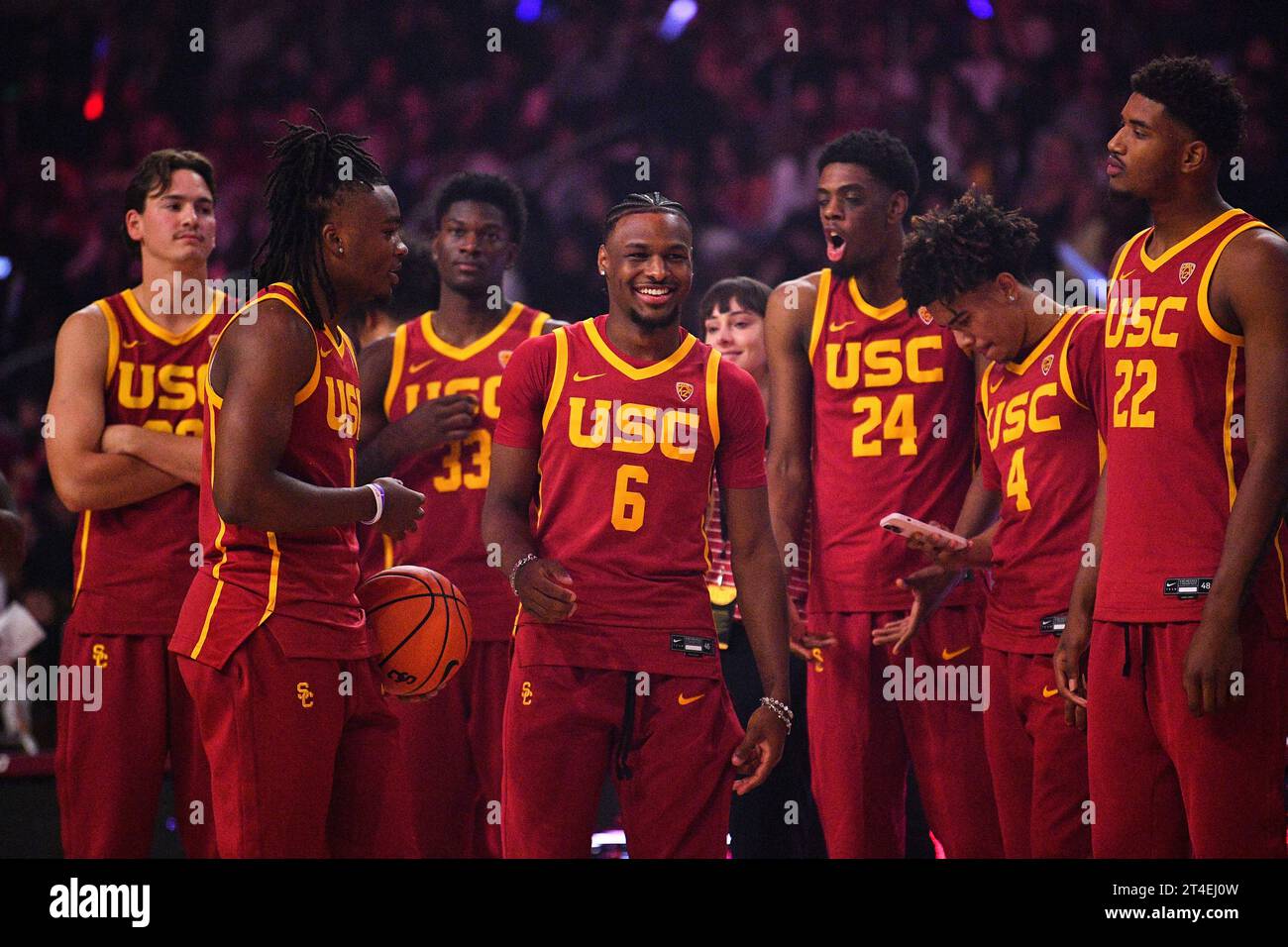 LOS ANGELES, CA OCTOBER 19 USC Trojans guard Bronny James (6) looks