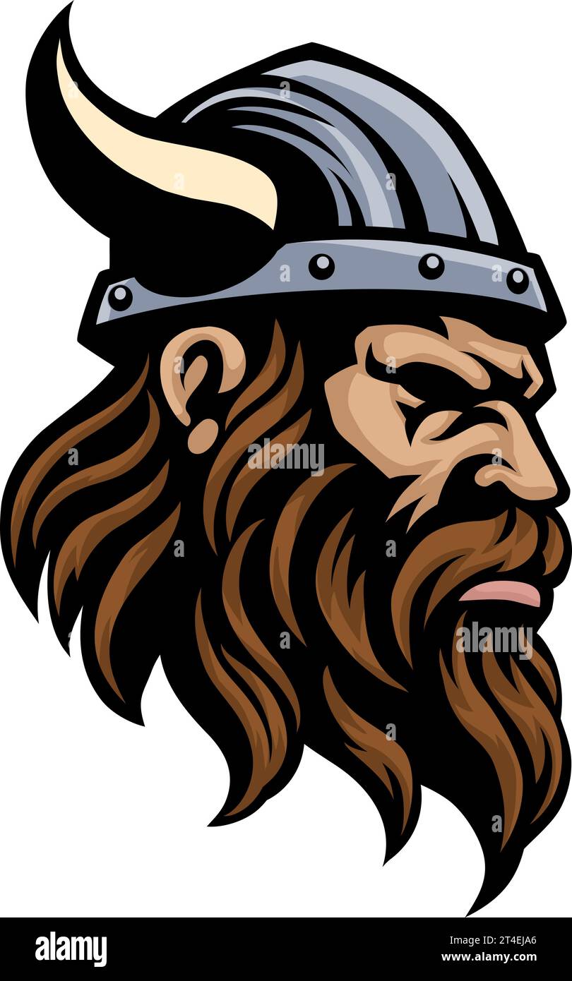 Viking Warrior Head in Helmet Mascot Face Man Stock Vector