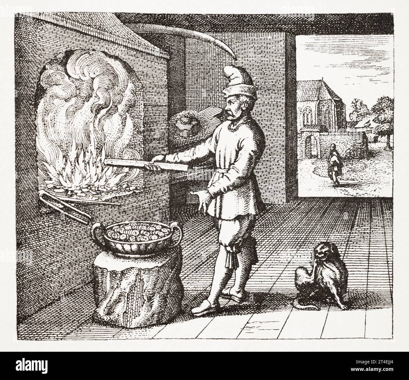 Copper plate illustration of Alchemists' fireplace, c1618. See Notes Stock Photo