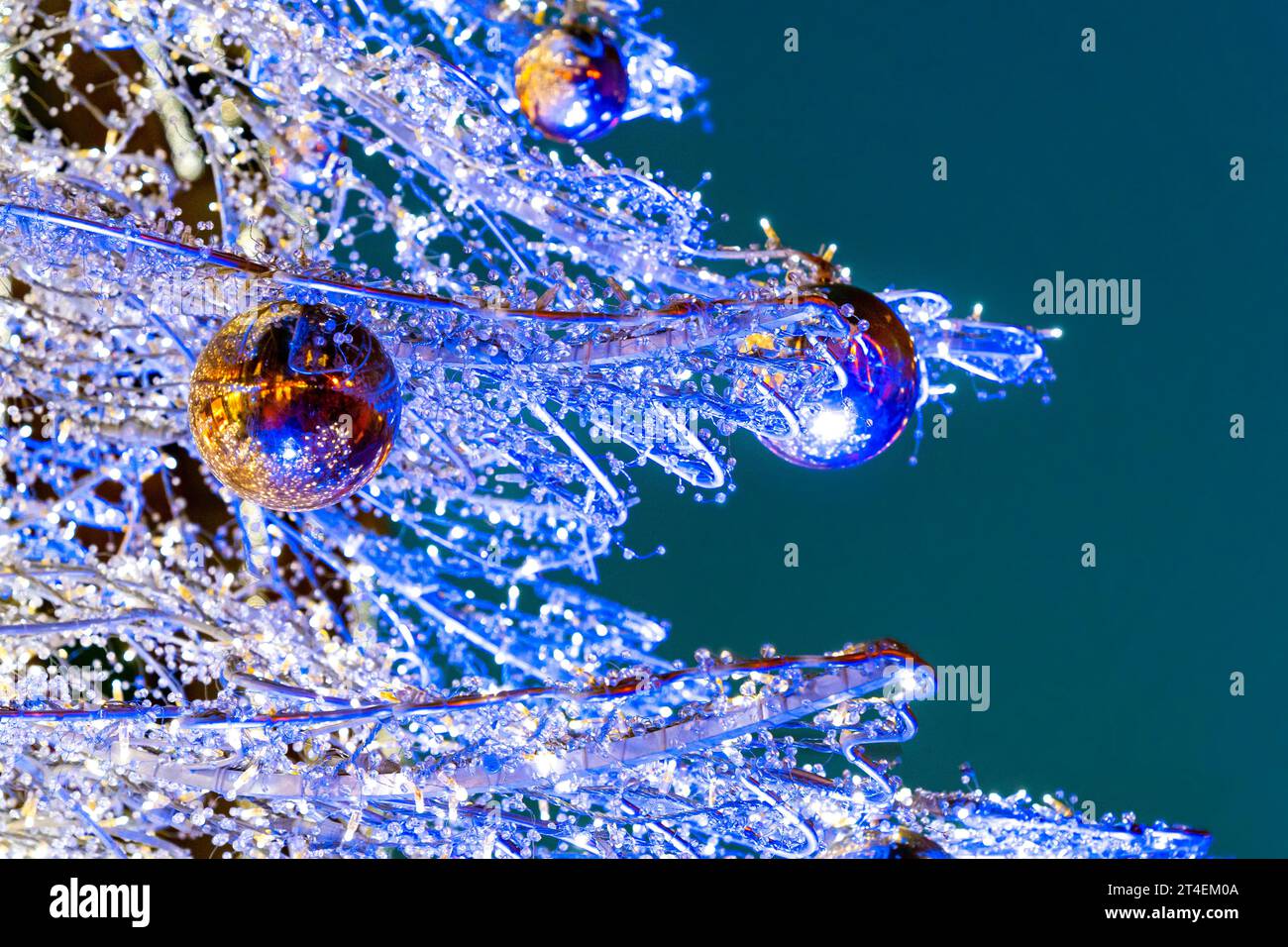 Blue and white glass Christmas tree branch with led lights and sphere