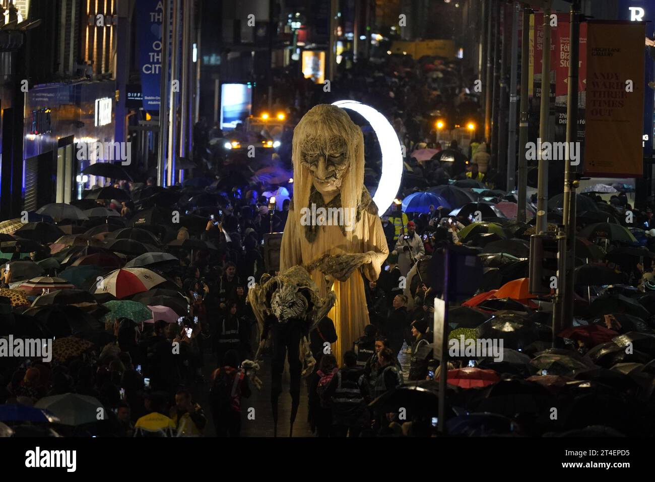 Crowds watch the Macnas Halloween Parade in Dublin city centre part of the Bram Stoker Festival
