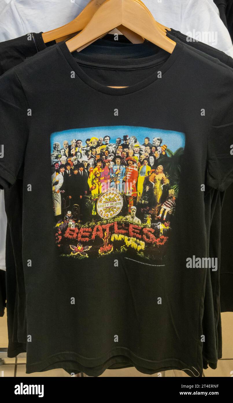 Beatles Liverpool tee shirt in the fab 4 store in Ferry building Stock Photo