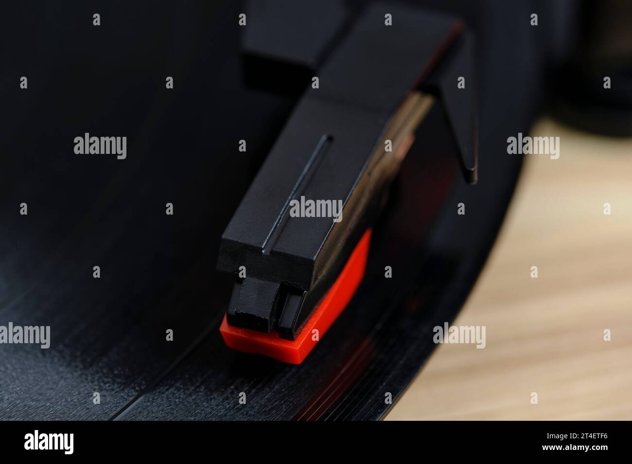 Black vinyl record and needle for playing music from vinyl top view Stock Photo