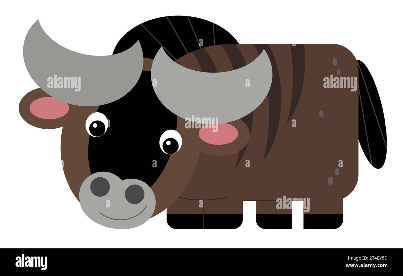 Cartoon happy farm animal cheerful gnu isolated illustration for kids Stock Photo