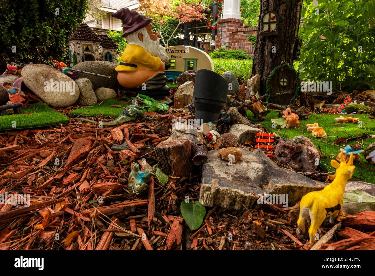 A nasty gnome visits the Fairy Garden Stock Photo