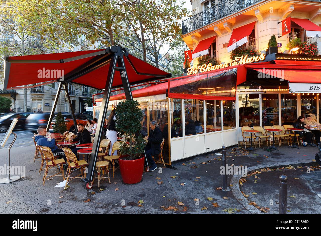 Paris, France-October 29 2023 : Cafe Le Champ de Mars is traditonal French cafe located near the Eiffel tower in Paris, France. Stock Photo