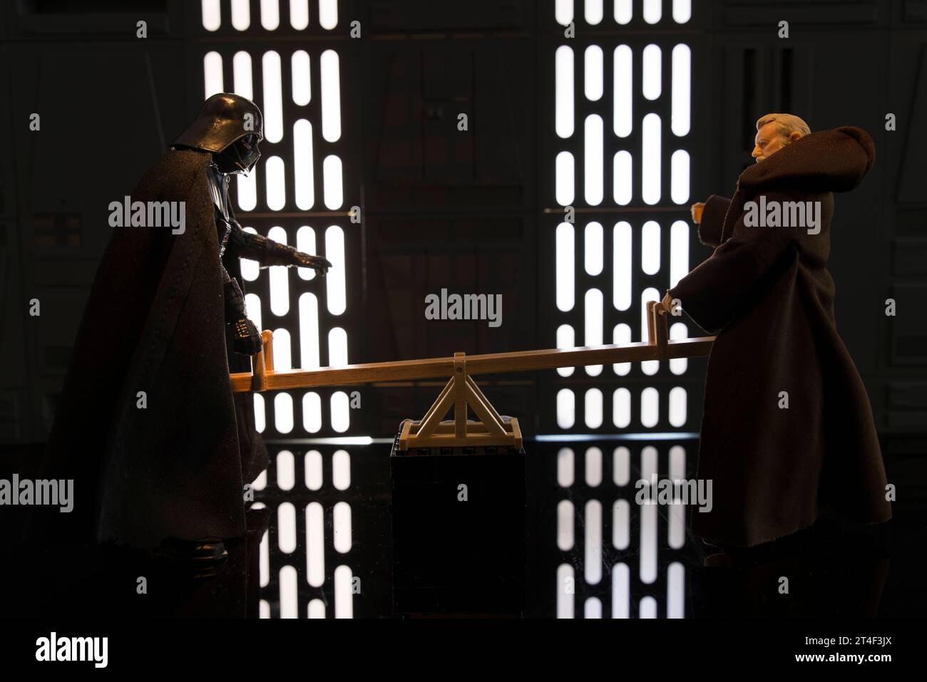 Balance within the force Darth Vader and ObiWan Kenobi on a seesaw