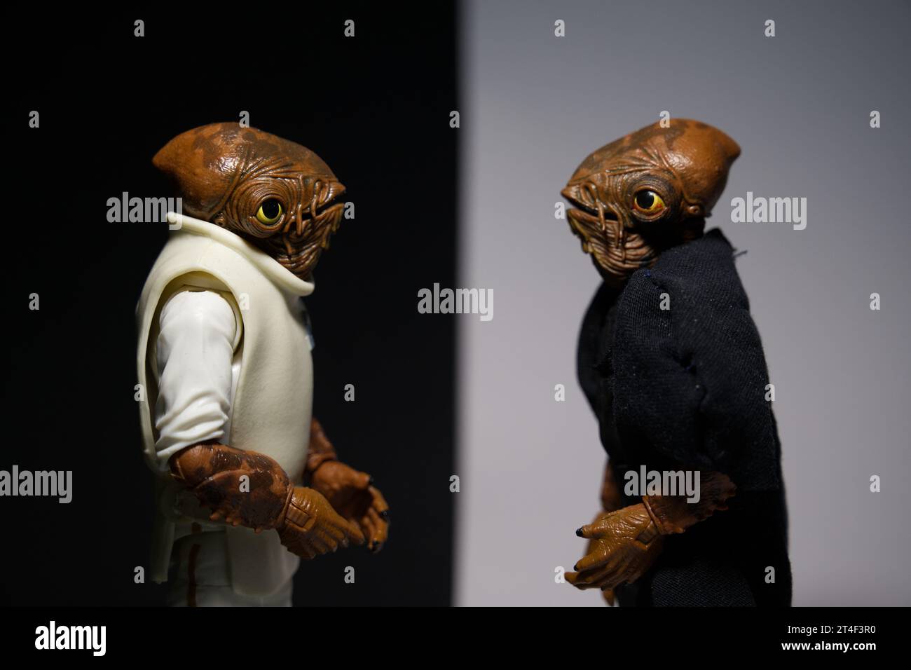Good and Evil versions of Admiral Ackbar Stock Photo