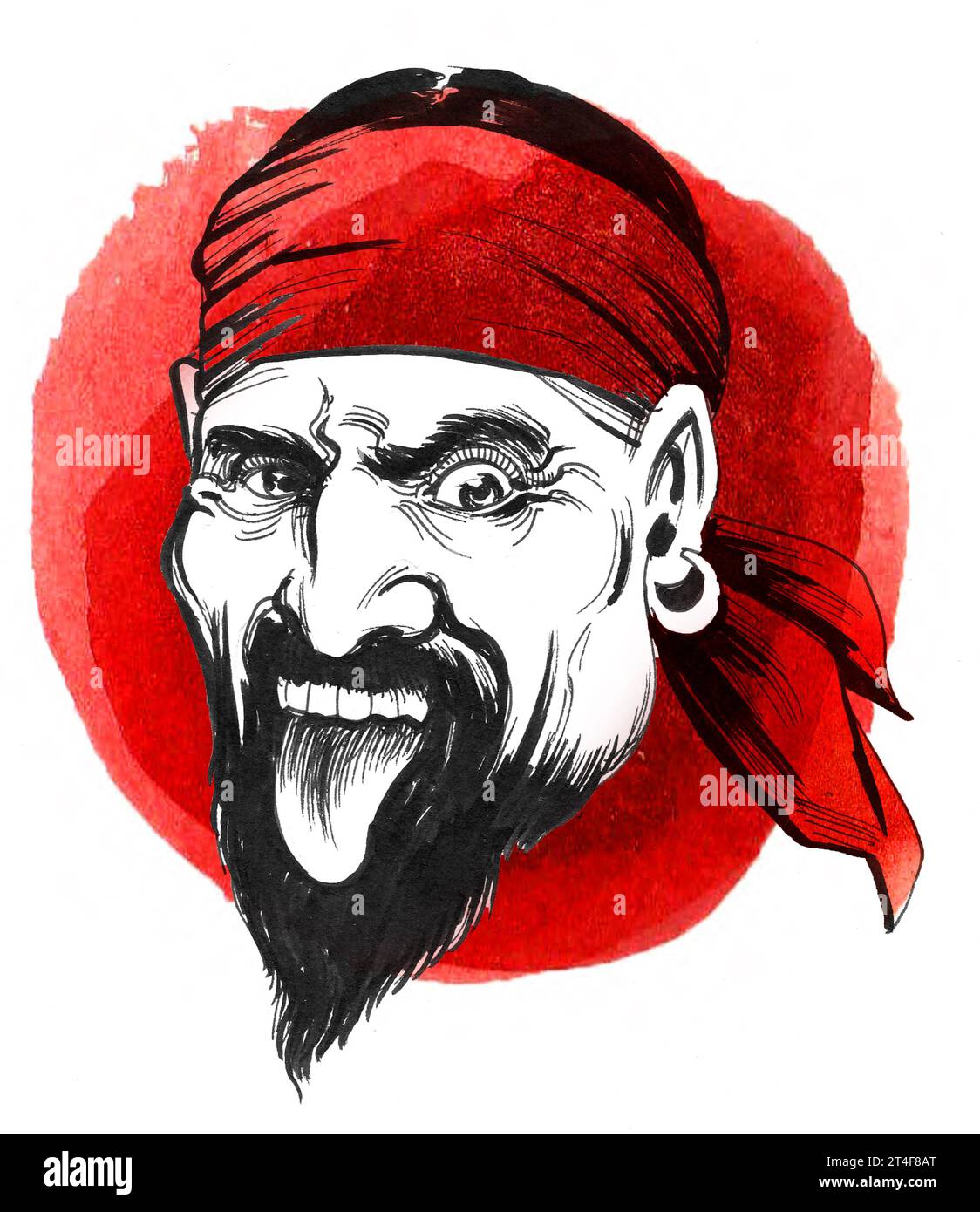 Mad looking pirate face. Hand-drawn illustration Stock Photo