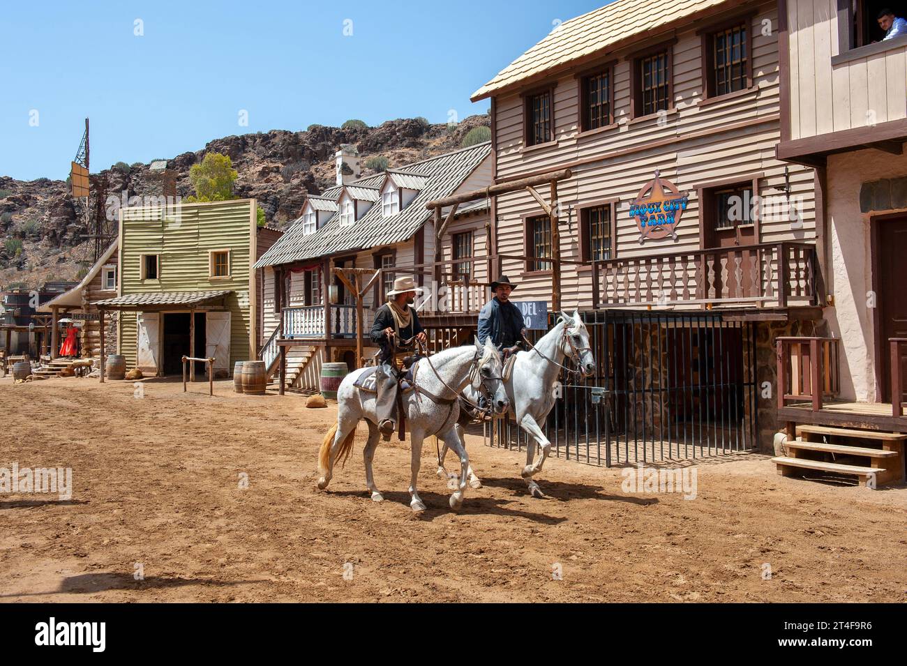 GRAN CANARIA, SPAIN - AUG 01, 2023: Sioux City is a recreated cowboy town with shows and popular with tourists Stock Photo