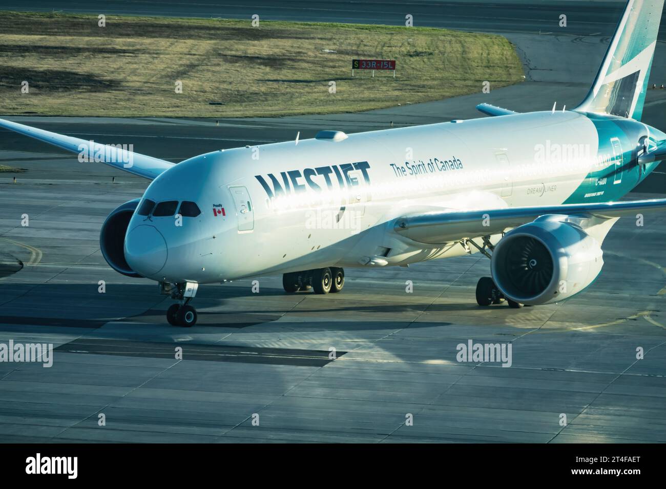 Airplane taxiing at Pearson International Airport in Toronto, Canada. Stock Photo