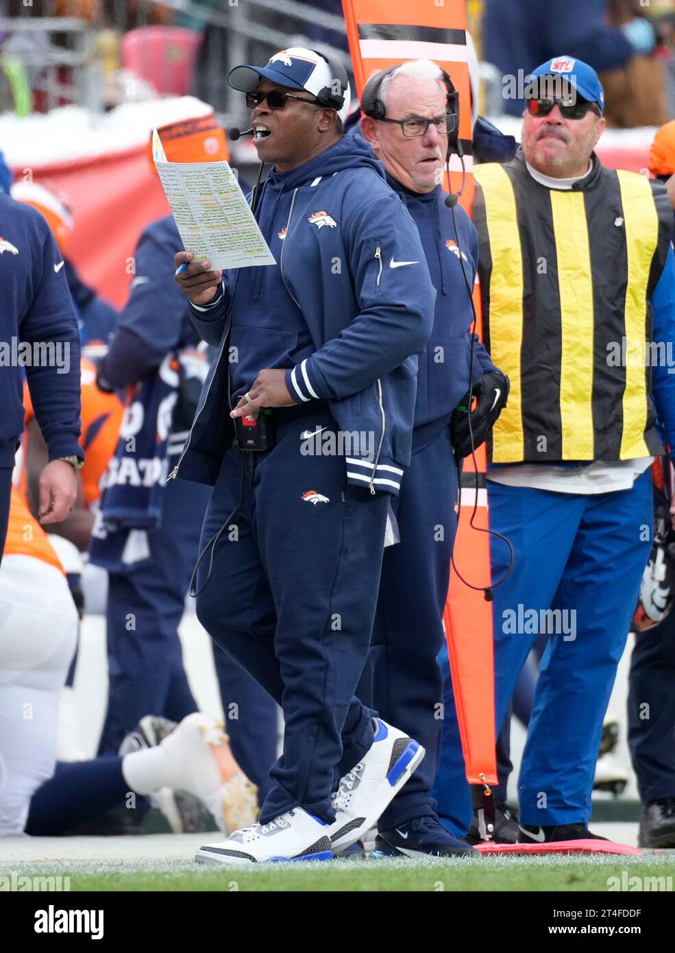 Denver Broncos defensive coordinator Vance Joseph () in the first half