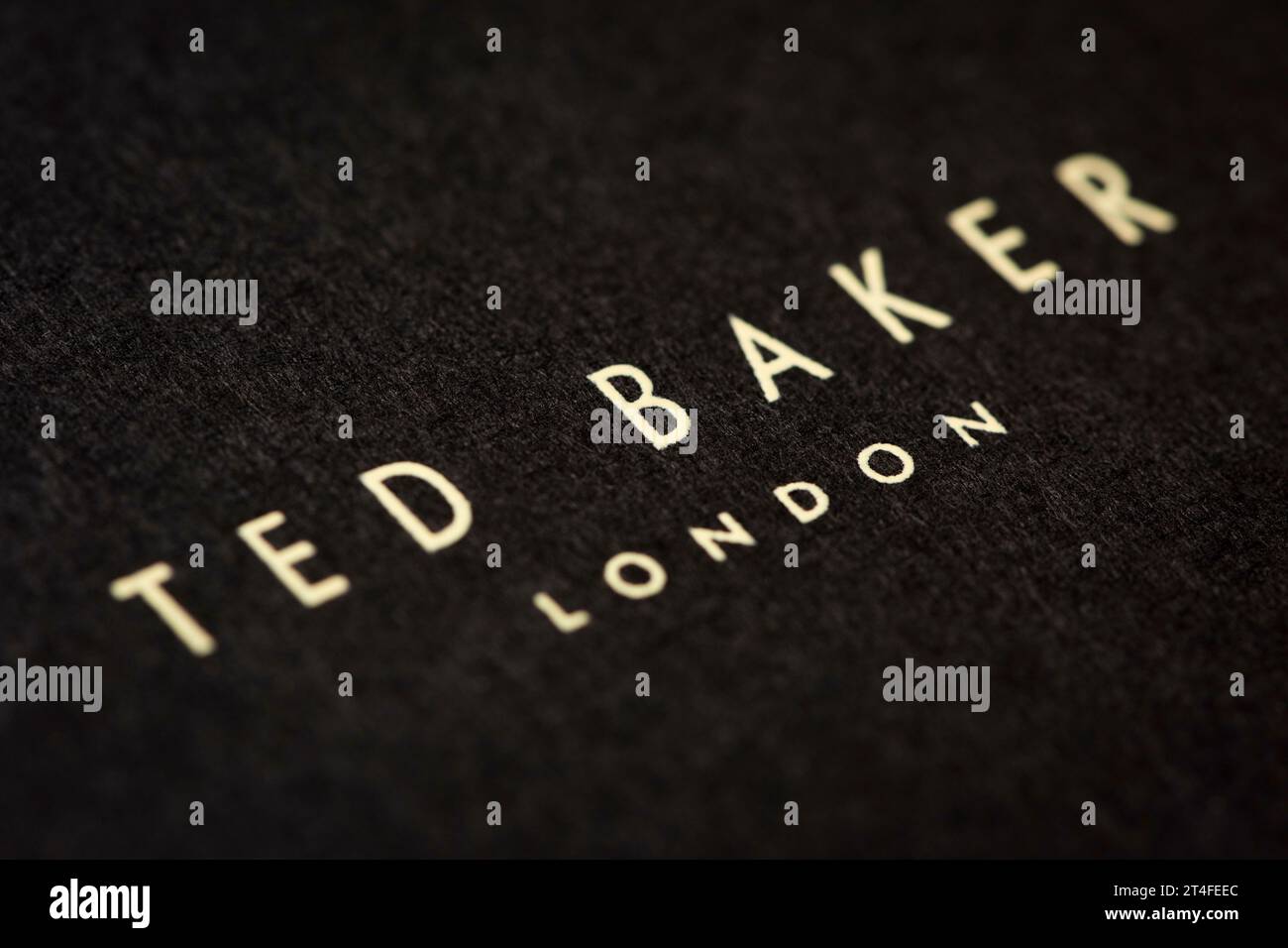 A close-up shot of the Ted Baker logo as seen on a tag. Stock Photo