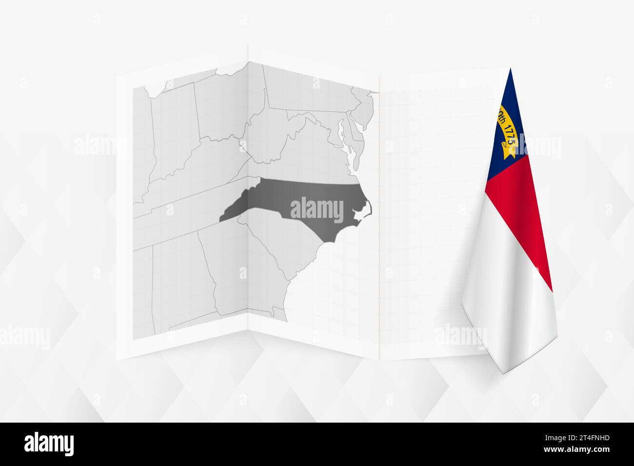 A grayscale map of North Carolina with a hanging North Carolina flag on ...