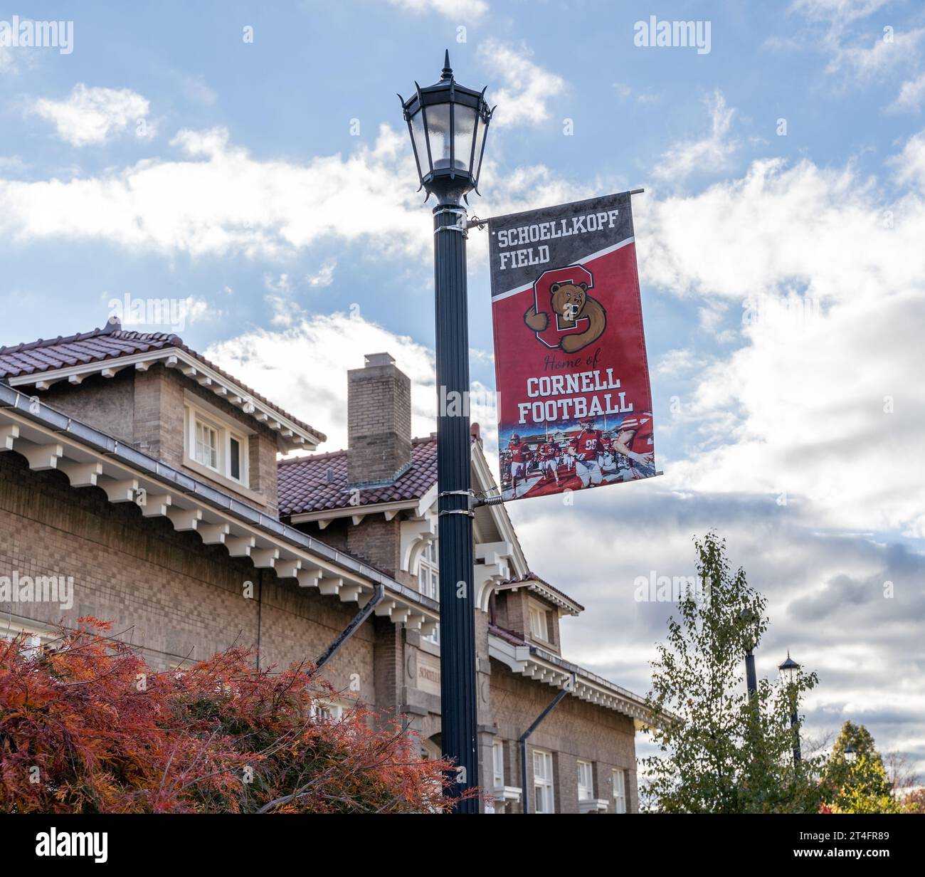 Ithaca, New York, October 25, 2022: Cornell Football banner outside Schoellkoph Field on Cornell University Campus Stock Photo