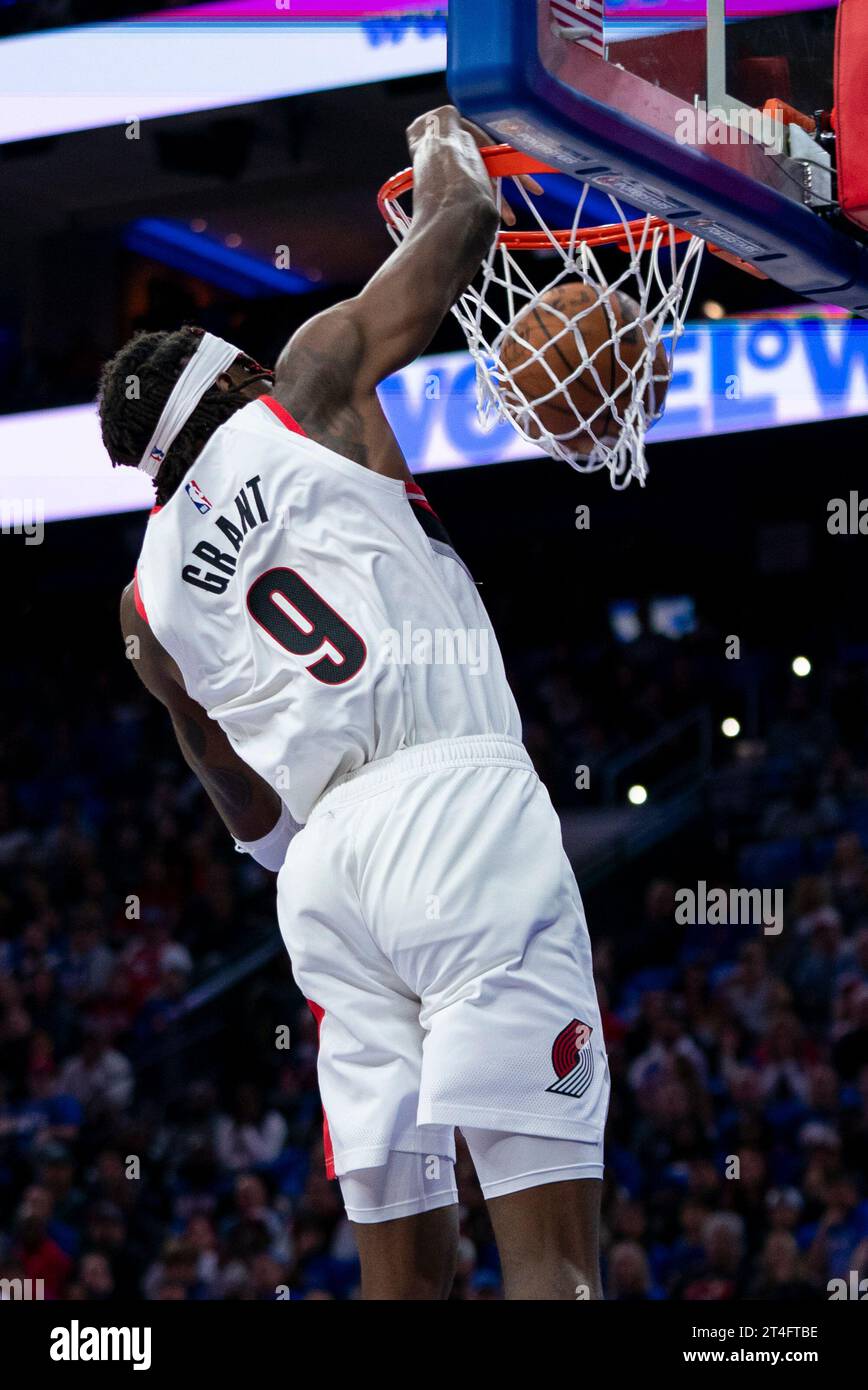 Portland Trail Blazers' Jerami Grant dunks the ball during the NBA
