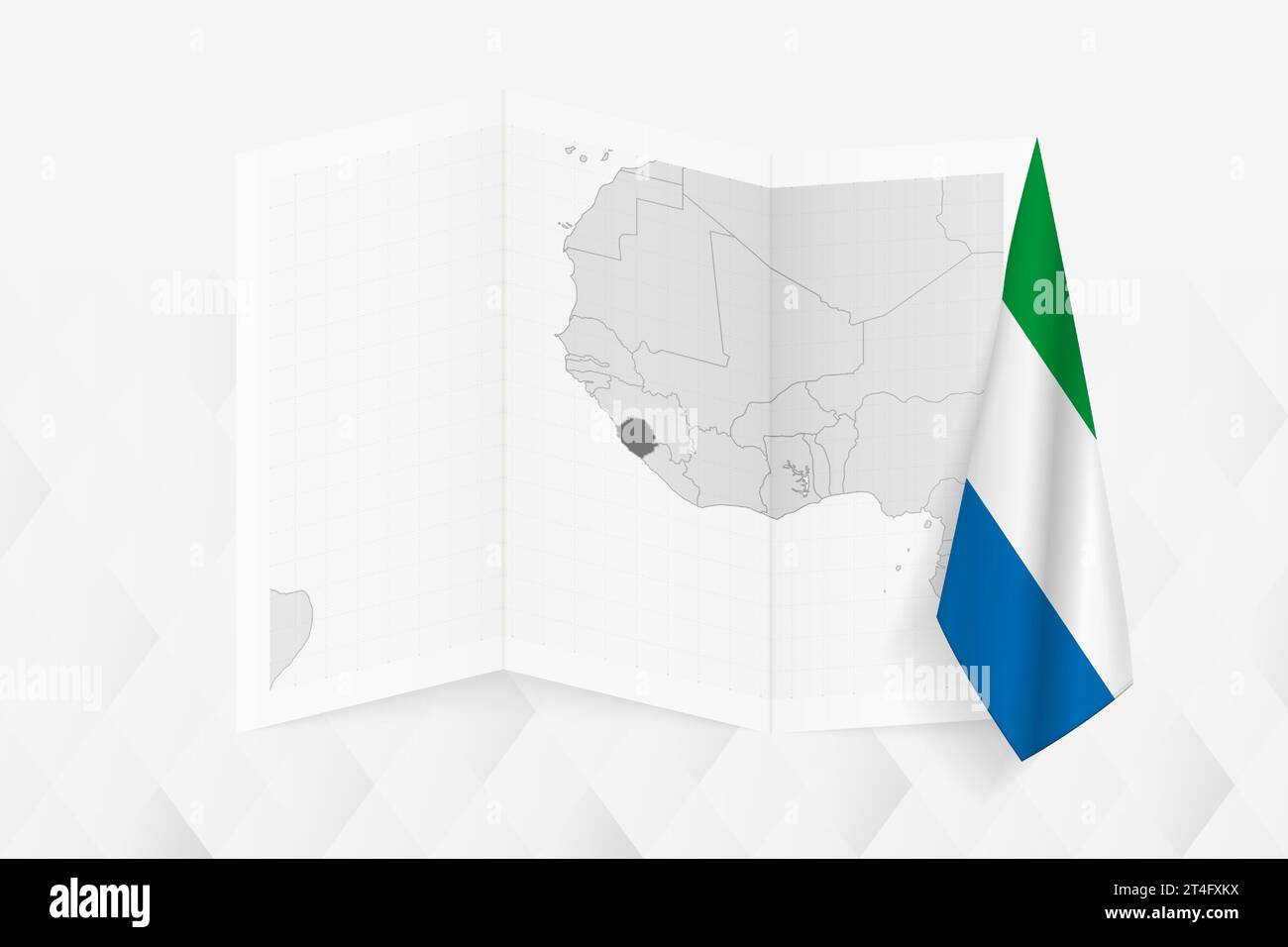 A grayscale map of Sierra Leone with a hanging Sierra Leonean flag on ...