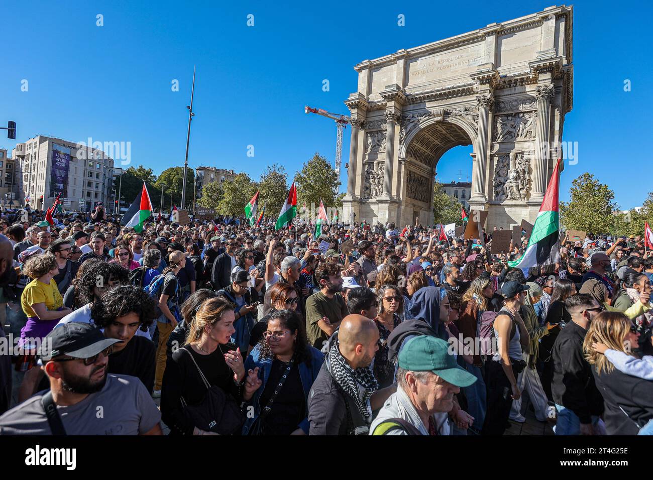 Marseille france 28th oct 2023 protesters gather in front of the