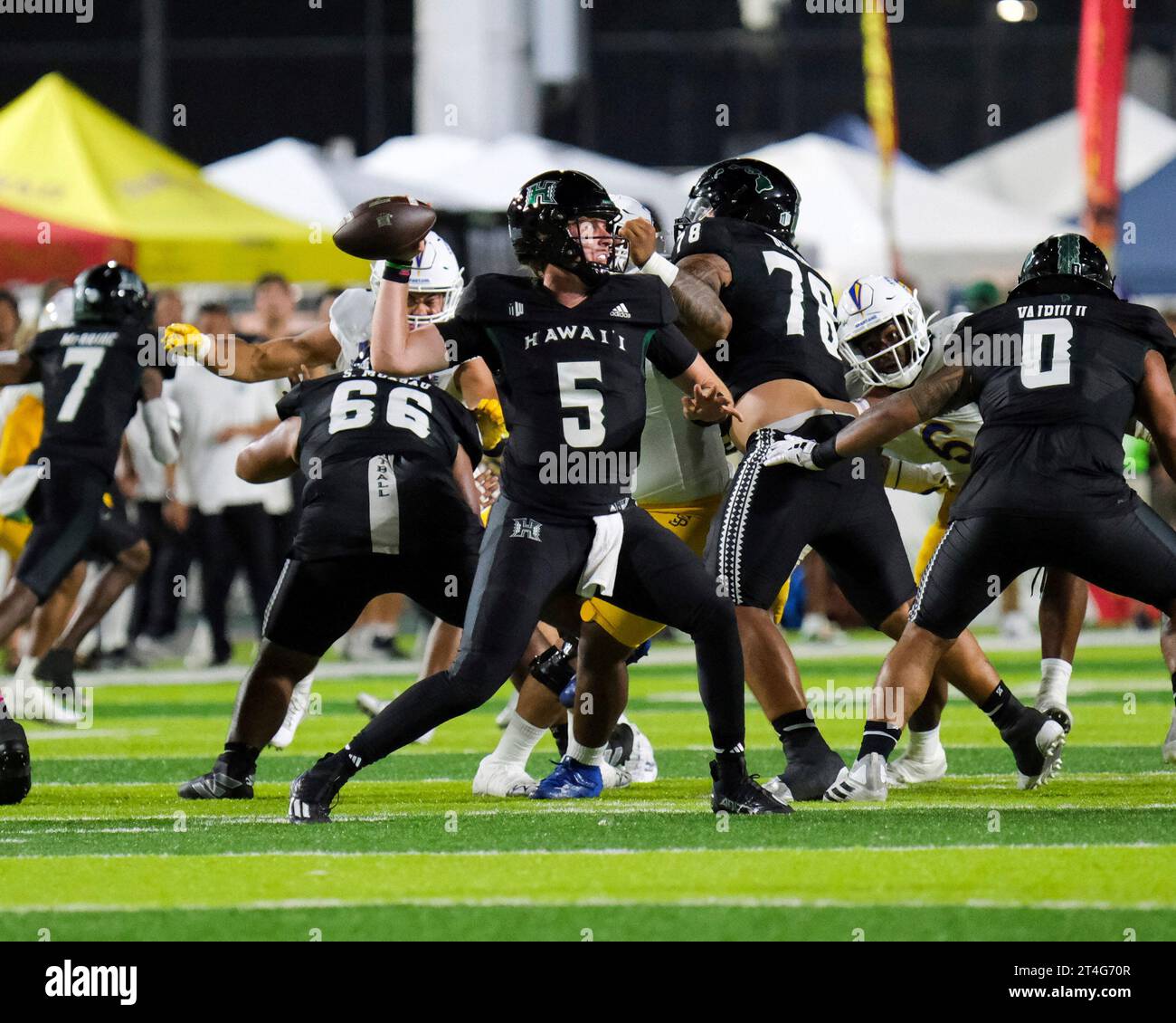 October 28, 2023 Hawaii Rainbow Warriors quarterback Jake Farrell 5 throws a pass during the