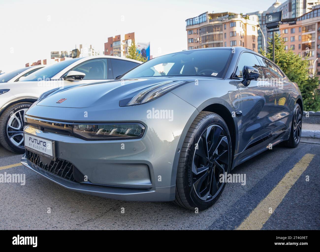 Almaty, Kazakhstan August 18, 2023 A gray Zeekr 001 is parked in the parking lot. Electric
