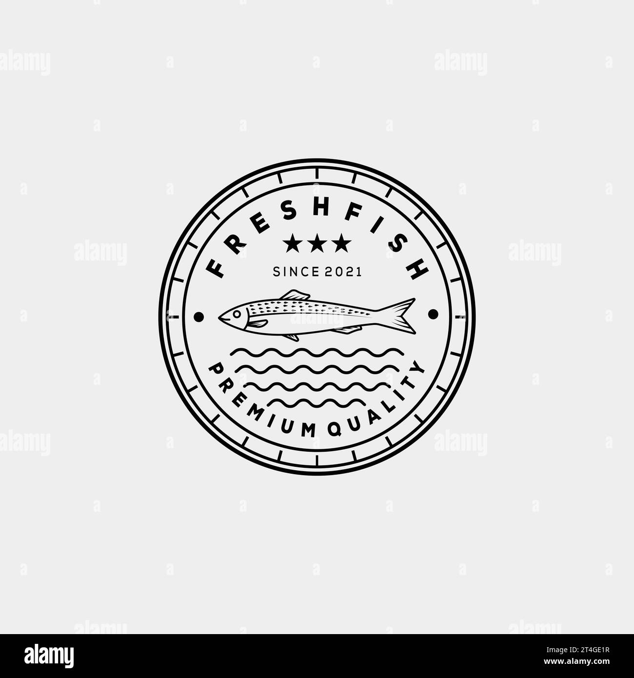 Smoked grilled fish restaurant line art logo Vector Image Stock Vector