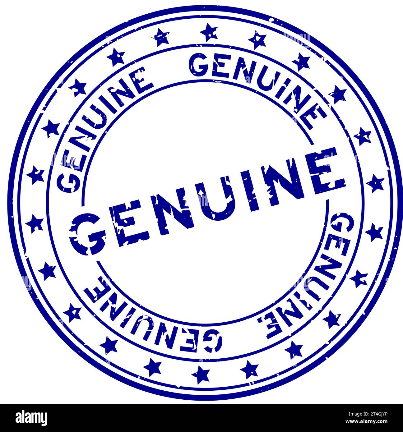 Grunge blue genuine word round rubber seal stamp on white background ...