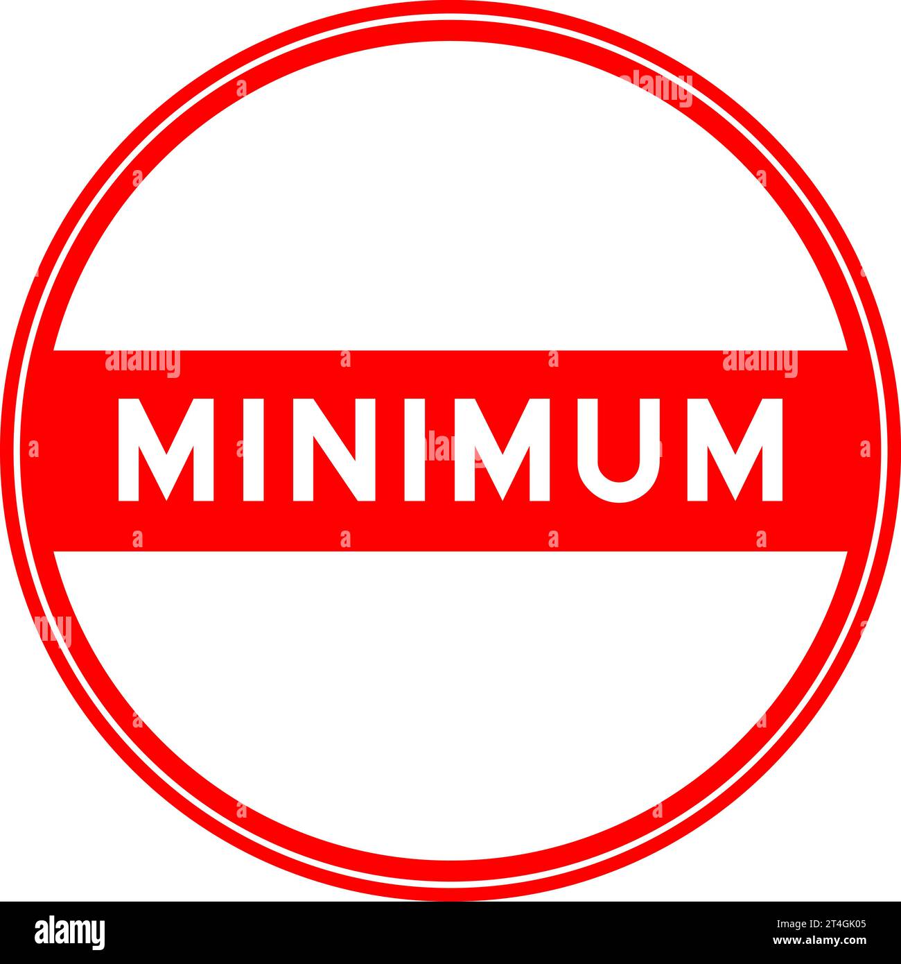 Black color round seal sticker in word minimum on white background