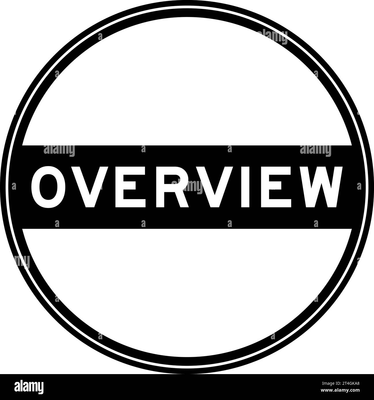 Black color round seal sticker in word overview on white background Stock Vector