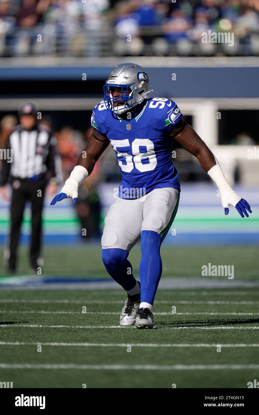 Seattle Seahawks linebacker Derick Hall (58) gets set during an NFL ...